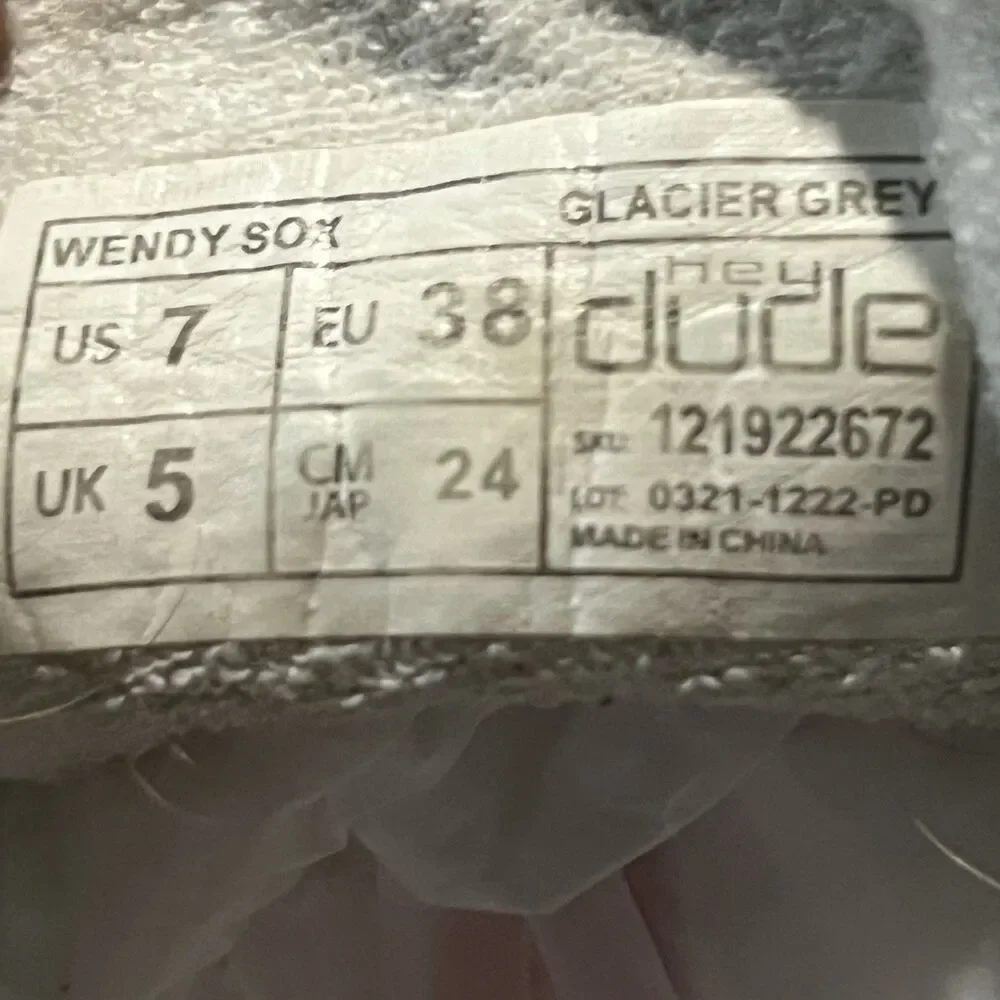 Hey Dude Unisex Wendy Sox Glacier Gray- Stone White- Slip on Shoes Womens 7